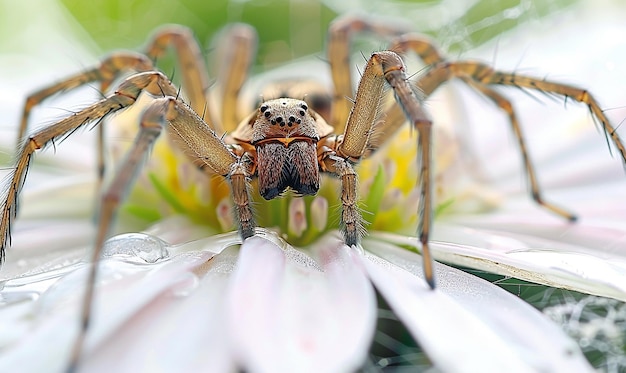 Photo a spider on a flower with the name of the photographer