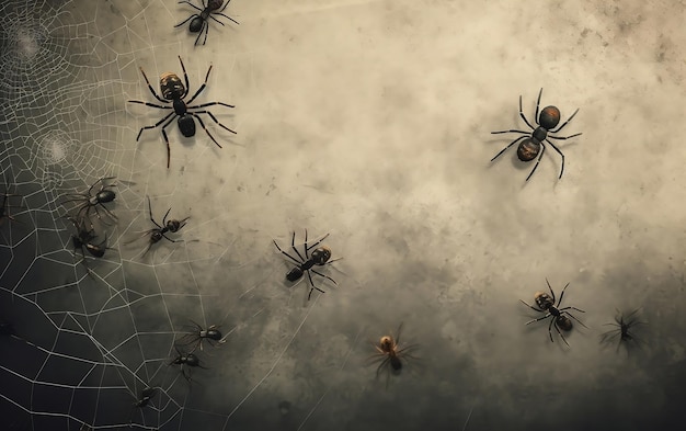 A spider is seen on a gray surface.