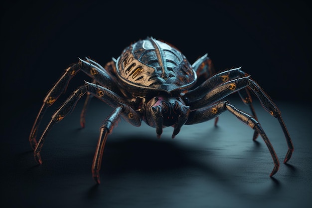 A spider is shown in a dark room.