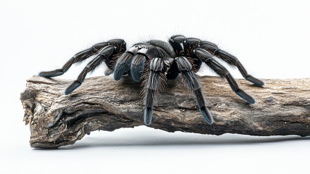 Photo a spider on a log with a piece of wood in the background