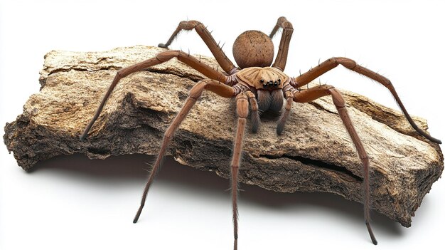 a spider on a log with a piece of wood on it