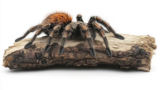 Photo a spider on a log with a white background