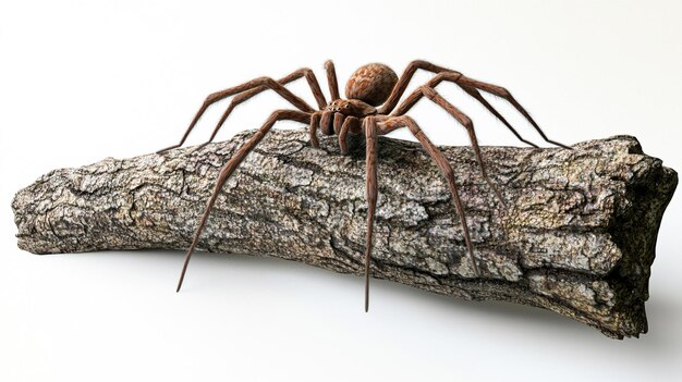 Photo a spider on a log with a white background