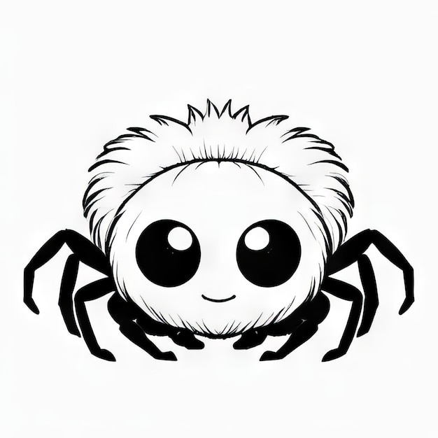 Photo spider outline black and white cute coloring book