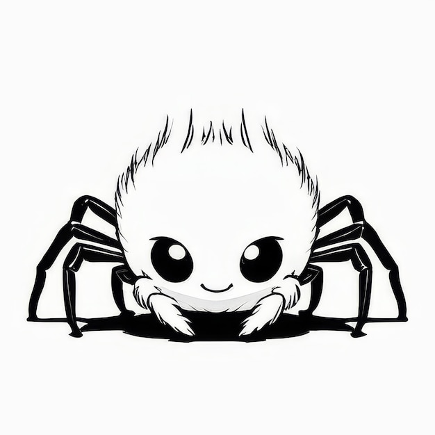 Photo spider outline black and white cute coloring book