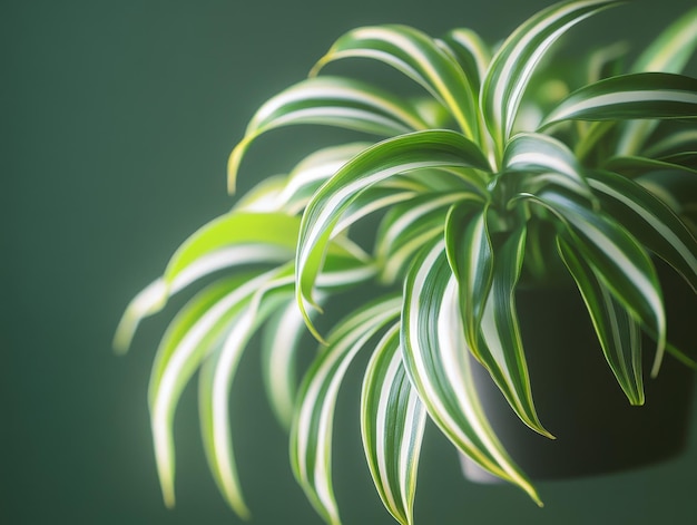 Photo spider plant with arching green and white leaves