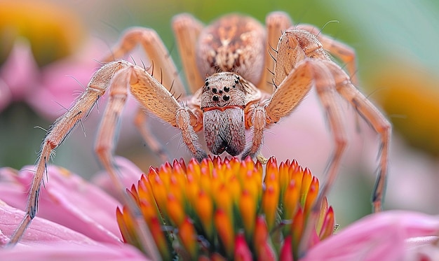 a spider on a red flower with water drops