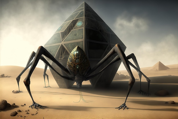 Spider robot in a dark egyptian pyramid