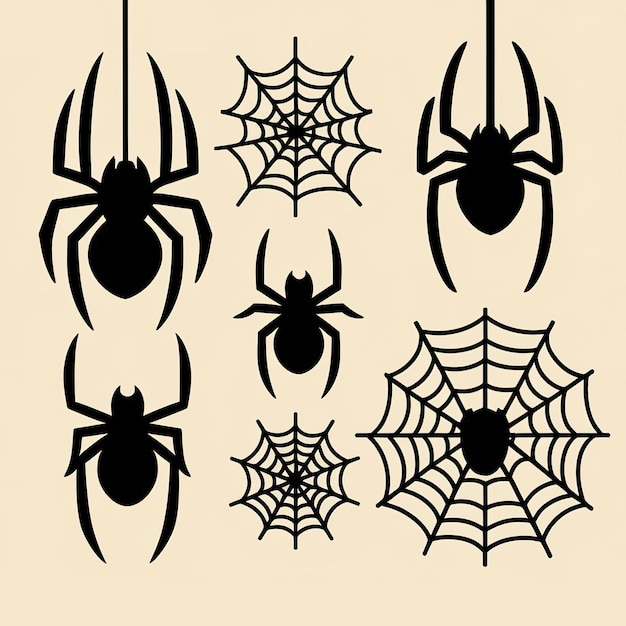 Photo spider silhouettes and webs halloweenthemed black and white illustration