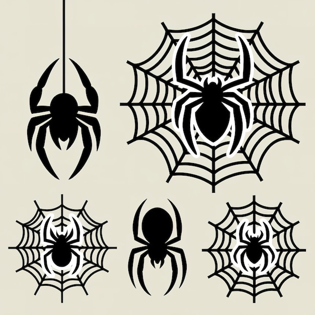 Photo spider silhouettes and webs halloweenthemed black and white illustration