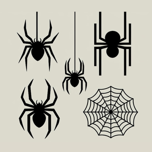 Photo spider silhouettes and webs halloweenthemed black and white illustration