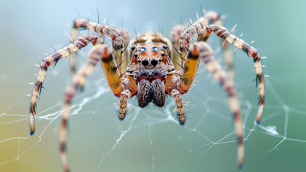 Spider Spinning Web Isolated on White Background