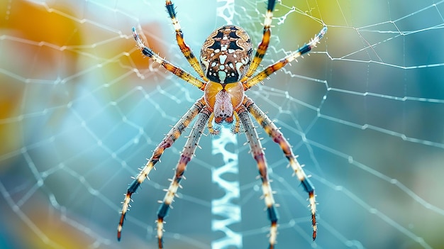 Photo spider spinning web isolated on white background