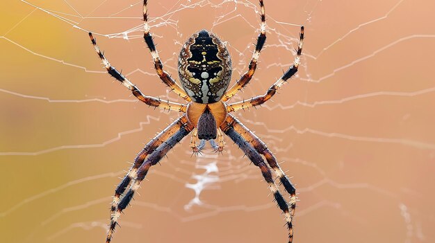 Photo spider spinning web isolated on white background