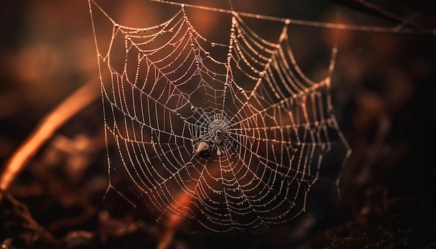 Spider spins dewy web nature spooky trap generated by AI