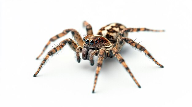 a spider that has a black face and a brown stripe on its back