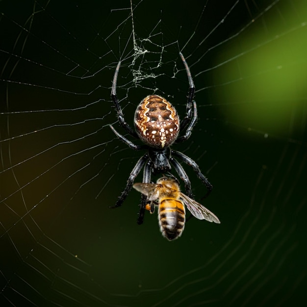 a spider that has a yellow beak and a black and yellow spider