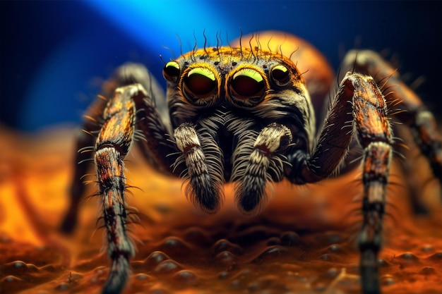 Photo a spider that is on a brown surface