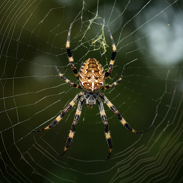 Photo a spider that is outside with the green background