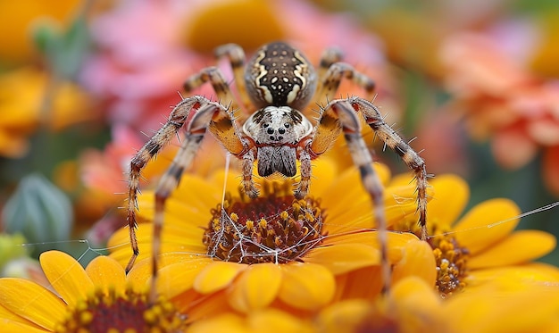 a spider that is outside with the sun behind it