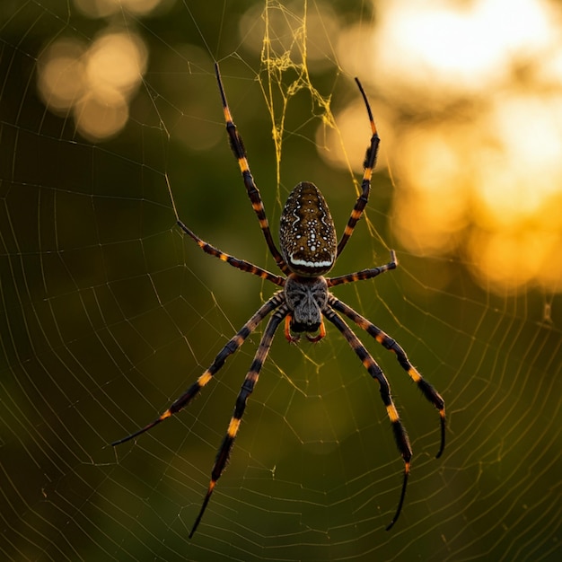 Photo a spider that is outside with the sun behind it