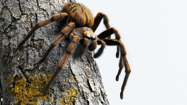 Photo a spider on a tree trunk with a gray background