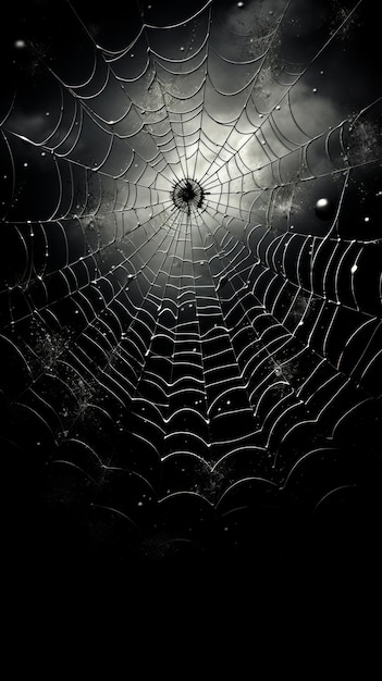 Spider web in the dark forest at night Halloween concept