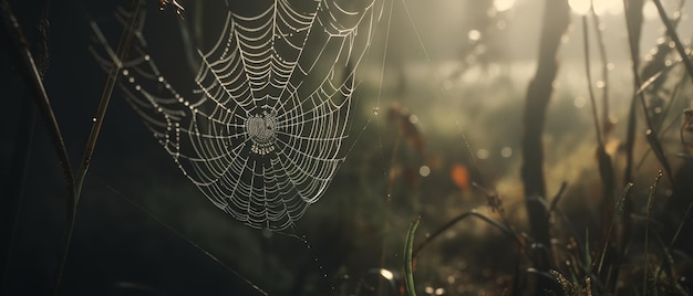 A spider web delicately spun on a plant Generative AI