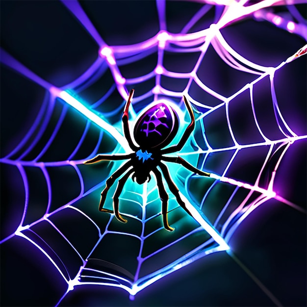 a spider web with purple and blue neon lights