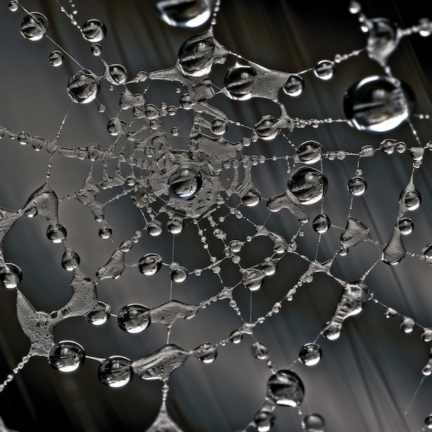 A spider web with water droplets on it