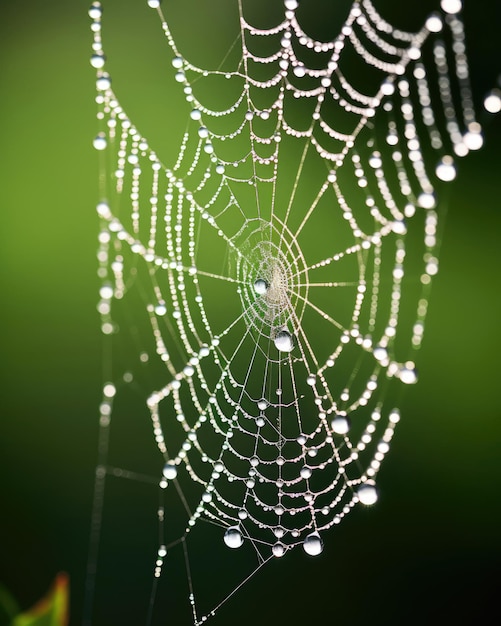 a spider web with water drops on it