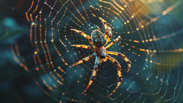 spider on a web with the yellow and blue background