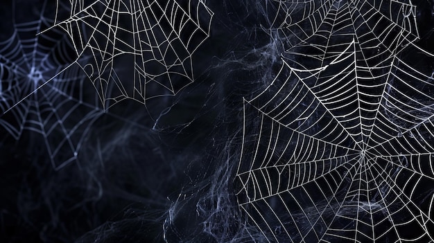 Spider webs on a black background Abstract Halloween background for design and decoration poster