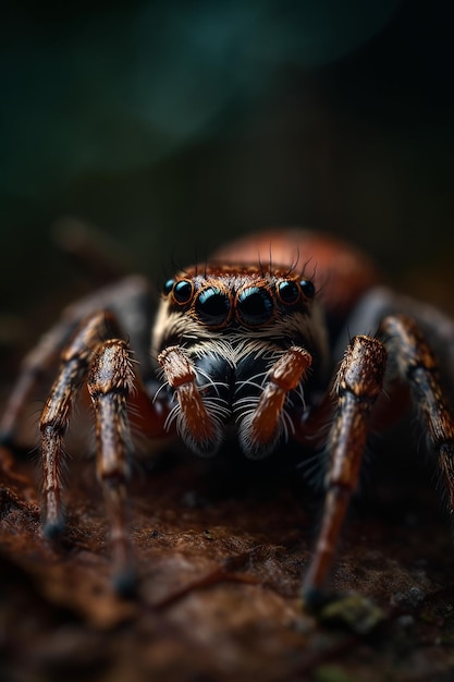 A spider with big eyes is sitting on a leaf.