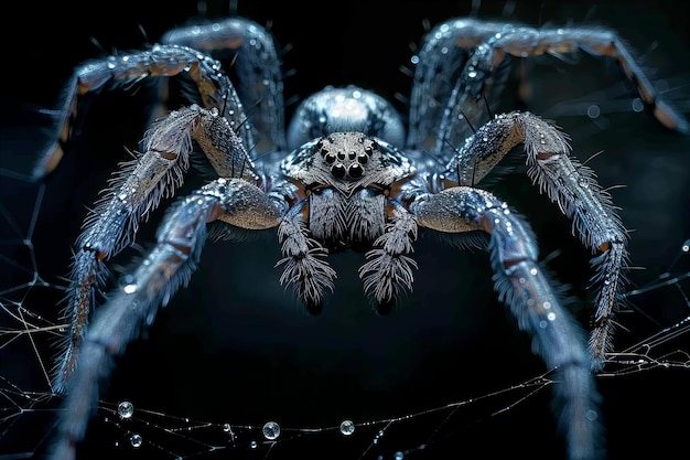 a spider with a black background and a spider on the left side