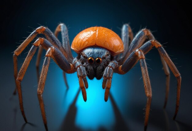 a spider with a blue background that saysspideron its back