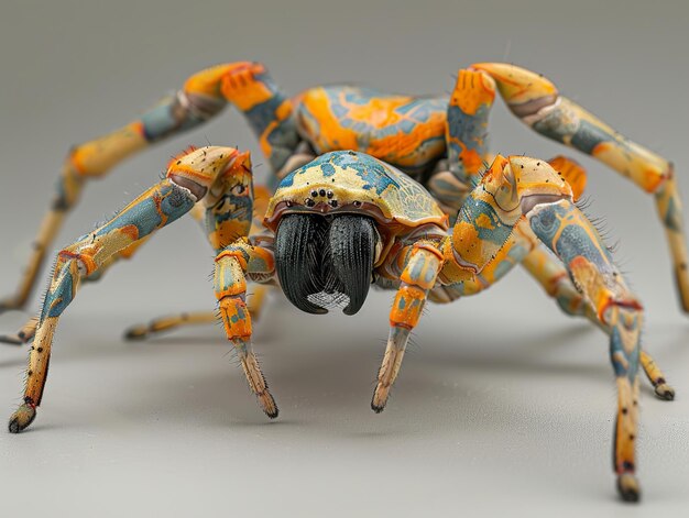 Photo a spider with a blue face and orange legs