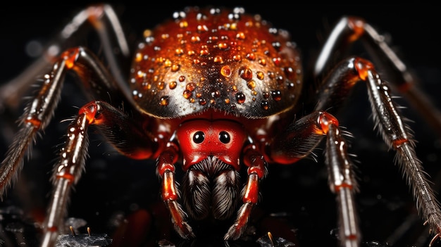 a spider with a red face and a black background