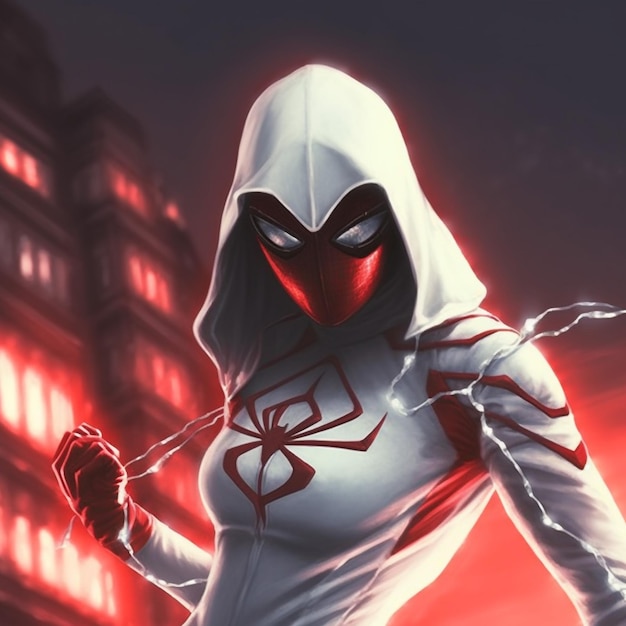 spider woman wearing a white and red spider suit