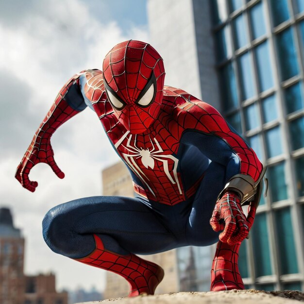 Photo a spiderman figure is sitting on a sandy beach