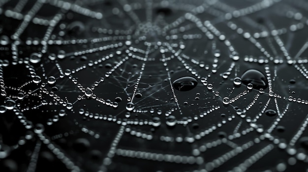 Photo a spiderweb covered in water droplets