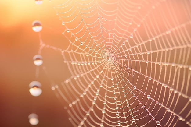 Spiderweb Dew Drops with Gradient Background