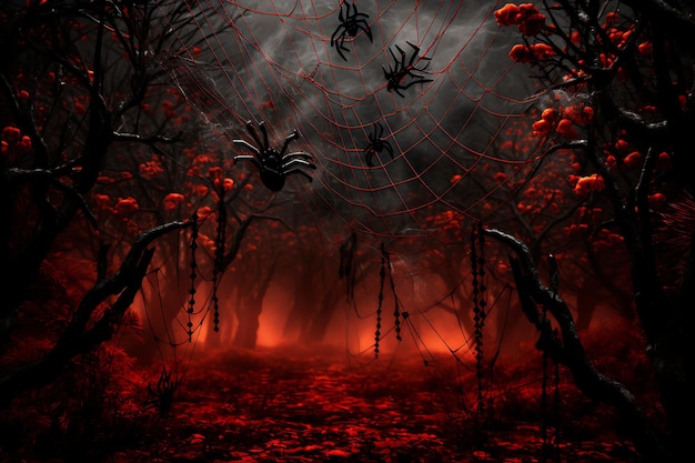 Spiderwebcovered halloween night halloween background