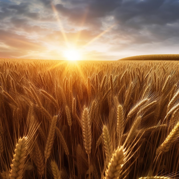 Spikes of ripe wheat in sun close