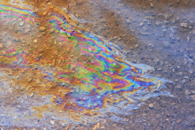 spilled gasoline rainbow background, industrial hazard spill pollution, abstract texture multicolored