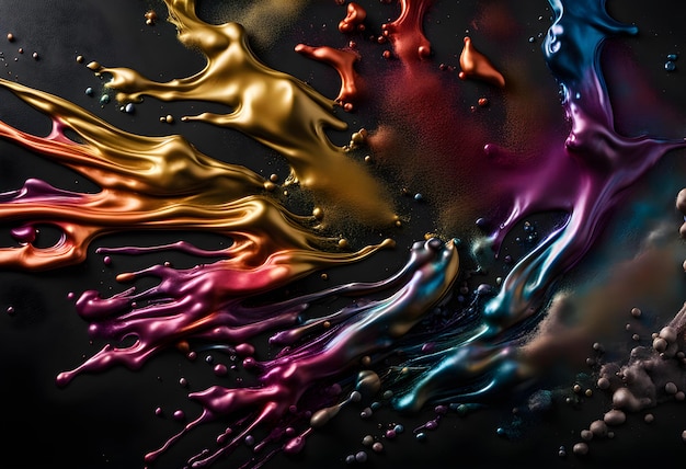 Spills of multicolored metallic dye mixing