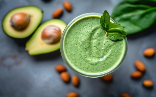 Spinach and avocado smoothie flat lay AI Generative