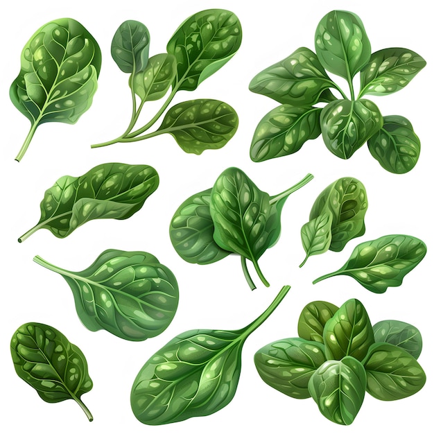 spinach png element set on isolated on white background hyperrealism