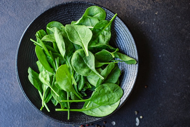 Spinach salad green juicy leaves organic salad serving size