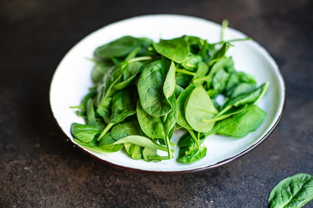 Spinach salad green juicy leaves organic salad serving size